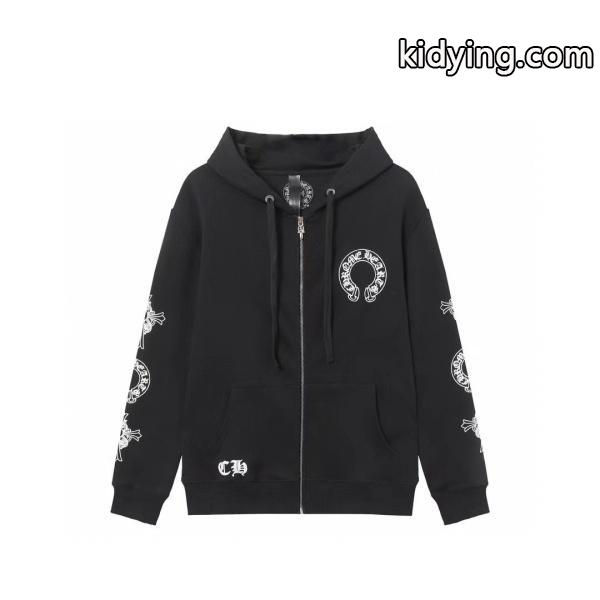 CHROME HEARTS 偽物 ジップパーカー 定番 スタイリッシュ ホワイトロゴ クラシック クロムハーツ-0