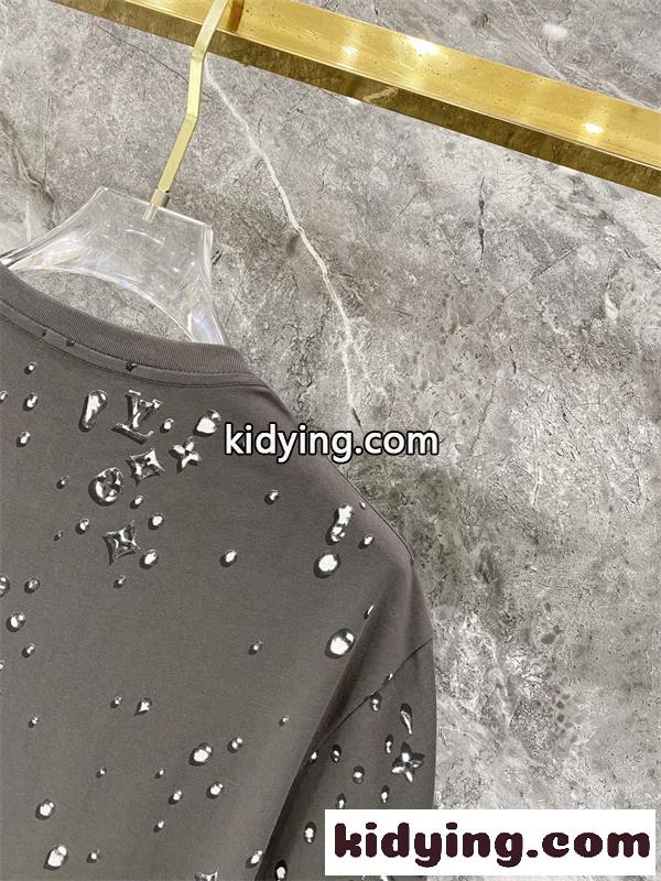 グレー 半袖Tシャツ Louis Vuitton メタリックモノグラム ルイヴィトン コピー しずく柄プリント クルーネック 総柄デザイン-6