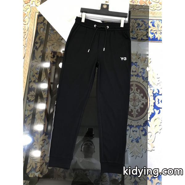 ドローコード付きの伸縮性のウエスト 黑 ワイ・スリー Y-3刺繍ロゴ スウェットパンツコピー-0