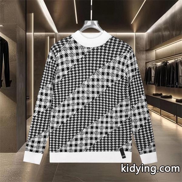 FENDI フェンディ コピー ニット メンズ チェック調 ブラック クラシック 長袖-0