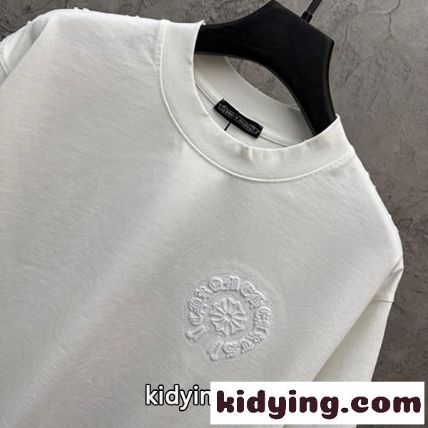 CHROME HEARTS クロムハーツ ホワイト 半袖Tシャツ 胸元エンボスロゴ クルーネック 爽麗 ゆったり 人気 トップス-2