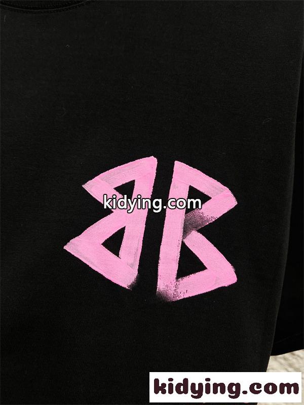 ブラック 半袖Tシャツ バレンシアガ コピー ピンク バックプリント ストリート Balenciaga 映えデザイン-4