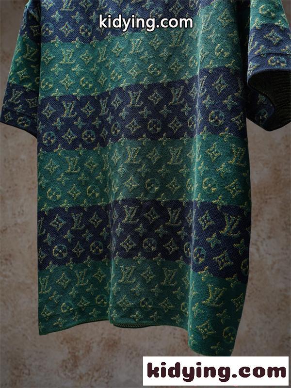 ボーダー 切替 モノグラム ジャガード 半袖ニットTシャツ 上質素材 厚手 高級感 ルーズフィット メンズ レディース ルイヴィトン コピー Louis Vuitton-5