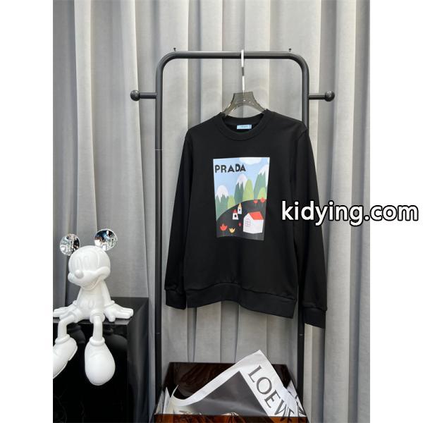 Prada プラダ 2025秋冬限定 ホワイト グラフィックプリントデザイン 柔らか カジュアル 偽物 スウェット-1