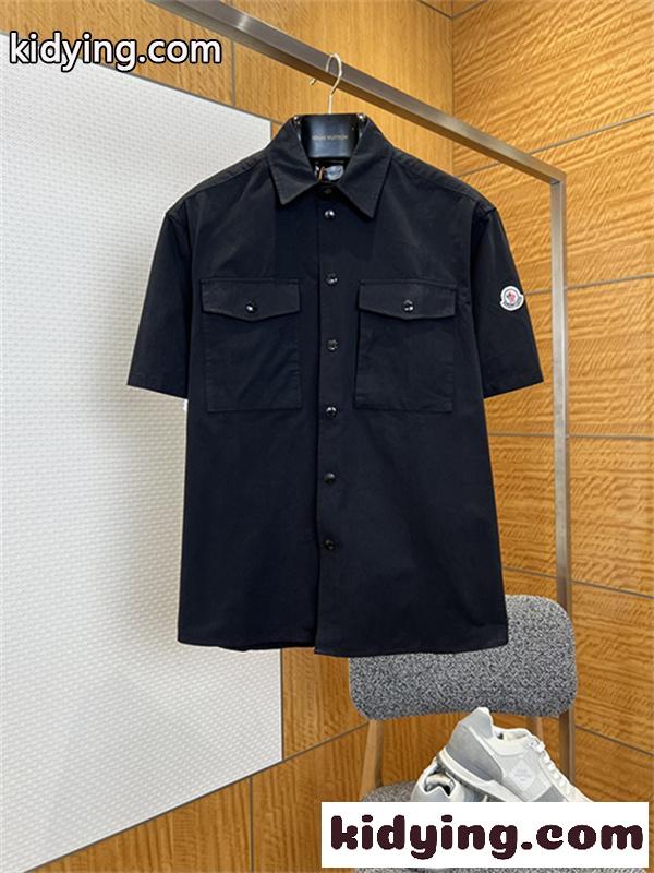 半袖シャツ MONCLER モンクレール コピー 胸ポケット付き フロントボタン 袖ワッペン 襟付き カジュアルトップス-5