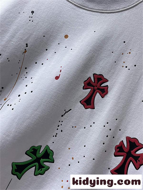 ブラック 半袖Tシャツ Chrome Hearts クロムハーツ コピー トーンオンサークルロゴ バックプリント クルーネック ゆったりシルエット-7