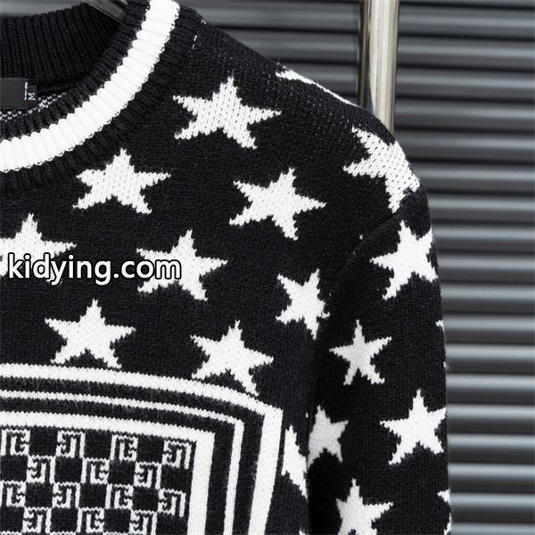 BALMAIN コピー 秋冬デザイン ブラック × ホワイト 星柄 × 幾何ロゴ ニットセーター バルマン-3