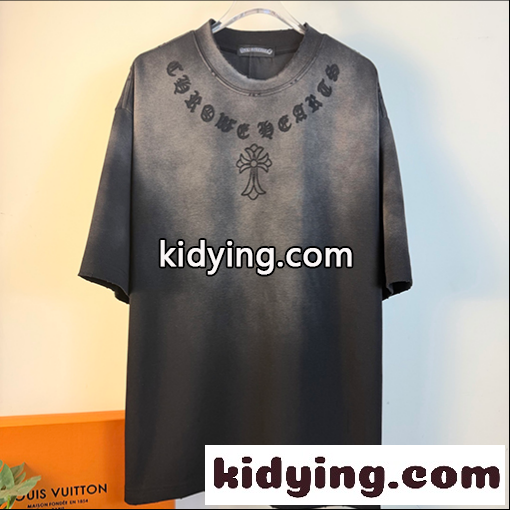グラデーション 半袖Tシャツ Chrome Hearts クロムハーツ コピー ゴシックロゴ クロスモチーフ ウォッシュ加工 ルーズフィット ブラック-0