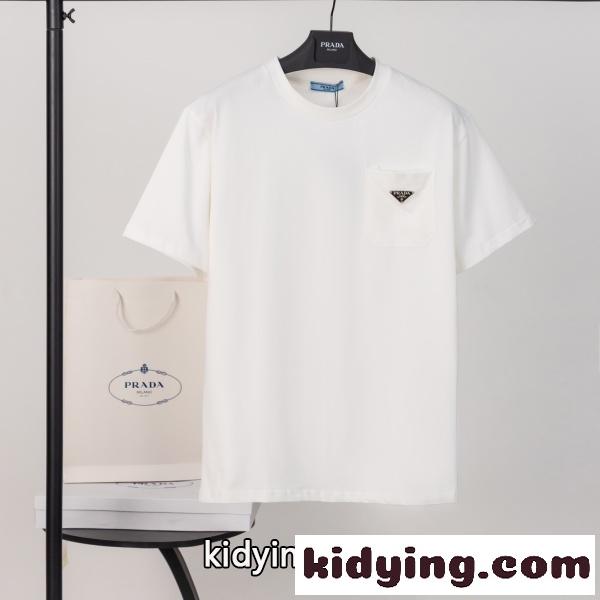 PRADA プラダ メンズ 半袖Tシャツ ポケット付き 三角ロゴ 無地 コットン ミニマル 上品 定番 快適-5