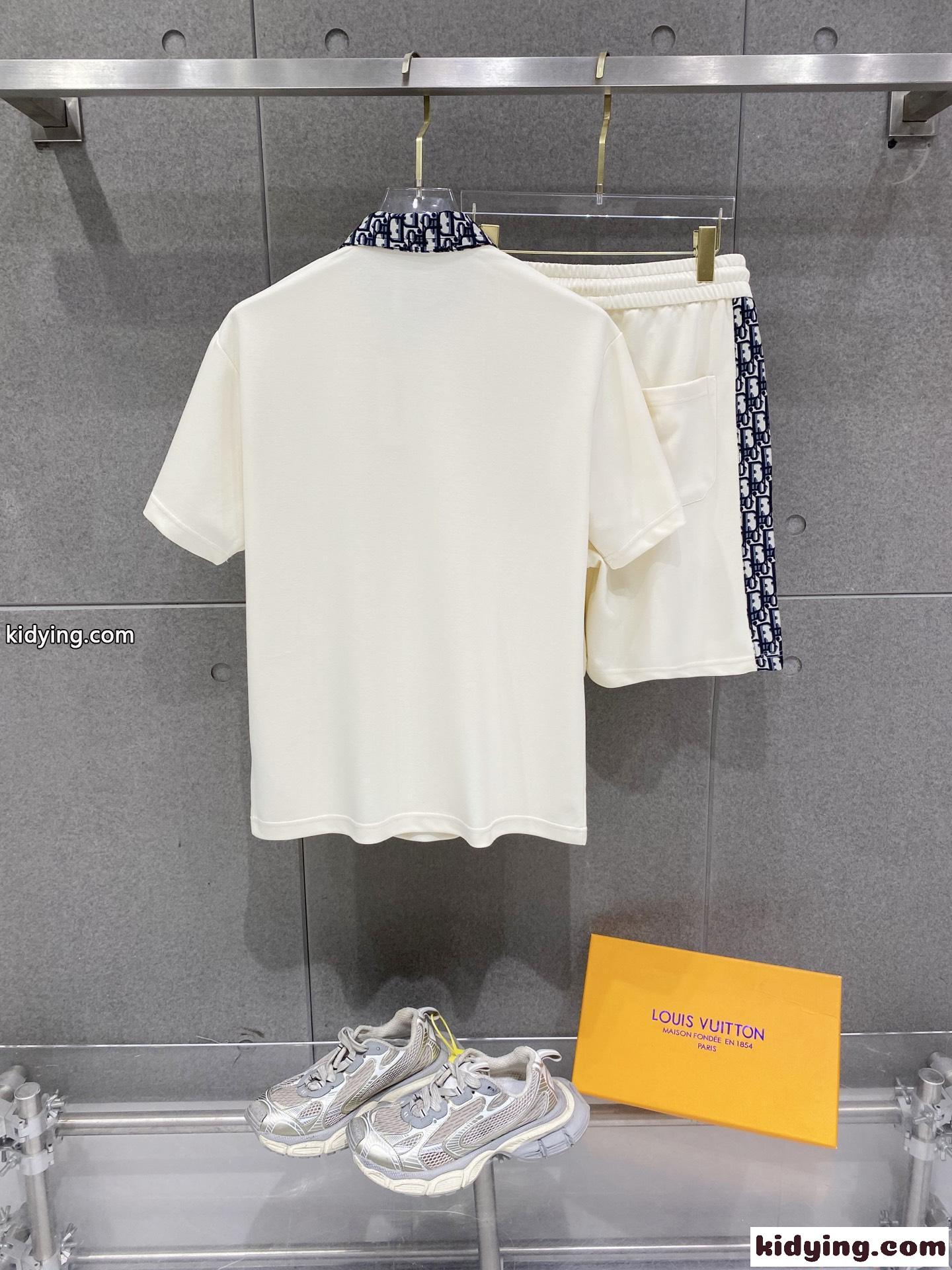 ディオール コピー スポーティーセット 半袖ポロシャツ ショートパンツ ホワイト ネイビーライン Dior-2
