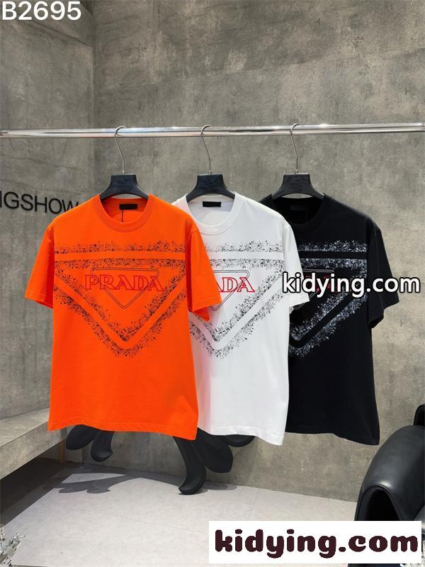 話題独占 オレンジ ホワイト ストリートモード PRADA プラダ コピー 半袖 Tシャツ-5