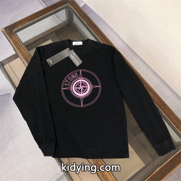 STONE ISLAND長袖ｔシャツ スーパーコピー  人気 上質 ピンクコンパスロゴ ブラック ストーンアイランド-3