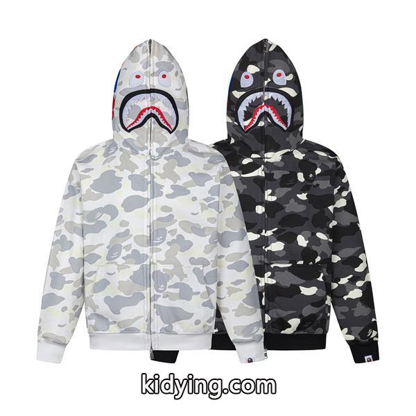 BAPE コピー 秋冬 復古 定番 グレー カモフラージュ シャーク 連帽 ジップアップ ベイプ-6