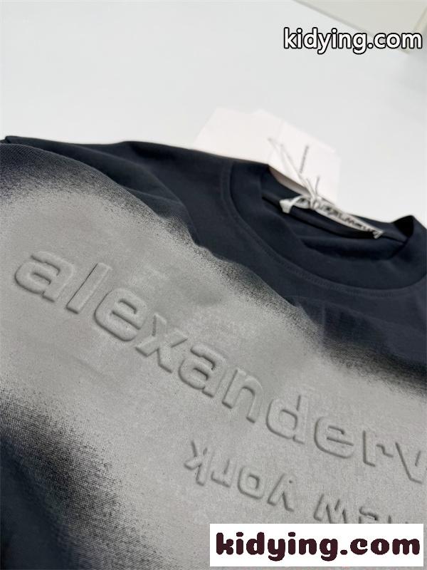 アレキサンダーワン コピー 長袖Tシャツ グラデーションロゴ Alexander wang モード系 ワイドフィット 春秋-4