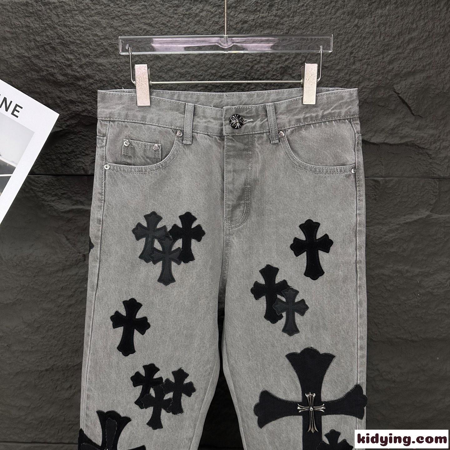 クロムハーツ コピー パンツ メンズ デニム Chrome Hearts クロスロゴ刺繍 多重デザイン ウォッシュ加工 上質素材 カップル着用可能 春新作-5