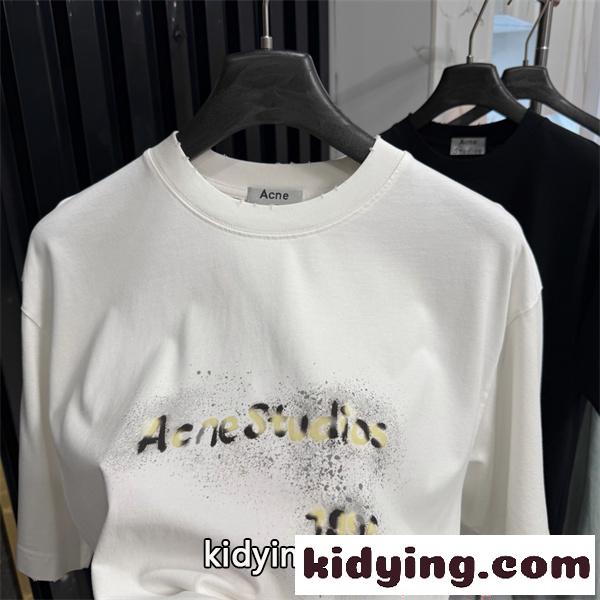 Tシャツ ブラック 半袖 アクネストゥディオズ コピー Acne スプレーデザイン ストリート感 プリント-7