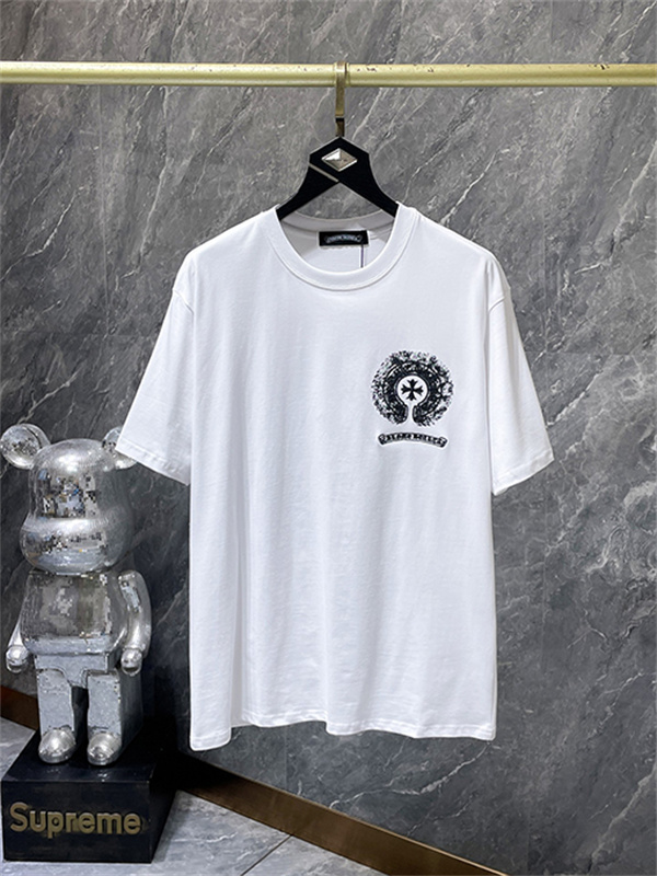 ブラック 半袖Tシャツ Chrome Hearts クロムハーツ コピー ピンクバックサークルロゴ クルーネック クロスモチーフ ストリートトップス-4