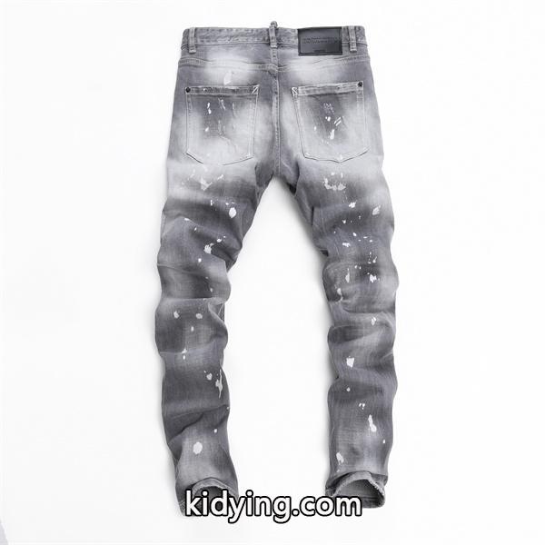 Dsquared2 激安 グレー ダメージデニム メンズ ヴィンテージ加工 ストレッチ スキニーフィット ジーンズ-1