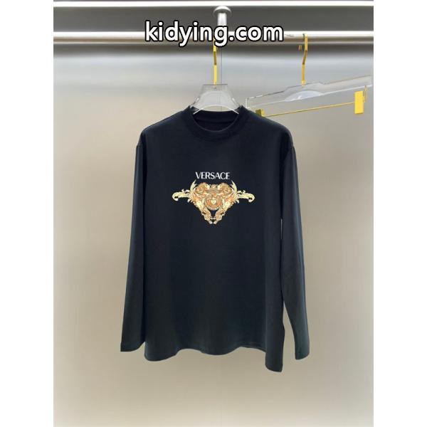 2025秋冬対応 プレミアム ブラック × ホワイト ゴールド双メデューサ 長袖Tシャツ ヴェルサーチ VERSACE コピー-1