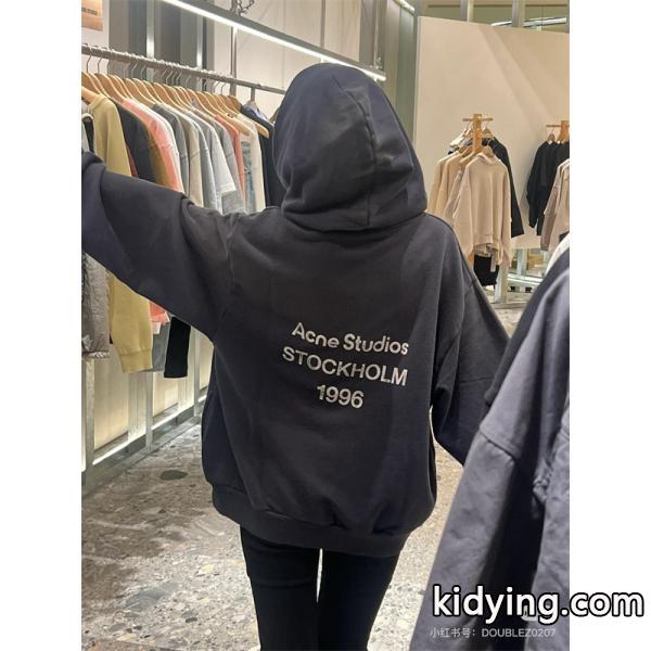 アクネ ストゥディオズ Acne Studios ブラック ロゴプリント パーカー コピー 秋冬 ミニマル ストリートな 定番アイテム-4