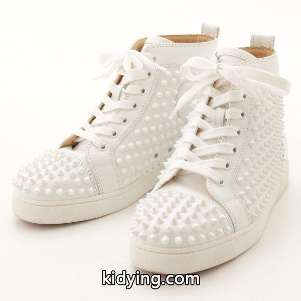 【クリスチャン ルブタン】Christian Louboutin　ルイス スパイク スタッズ ハイカット スニーカー ホワイト 36 1/2 【中古】【正規品保証】41453 :41453:wwwretrojp - 通販ショッピング-0