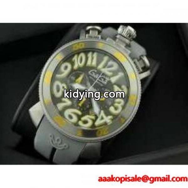 48mm 白と黄色い数字表示の文字盤 クォーツ GAGA MILANO マヌアーレ クロノ 60545 ガガミラノ 時計 メンズ_ガガミラノ GaGa Milano_ブランド コピー 激安(日本最大級)-0