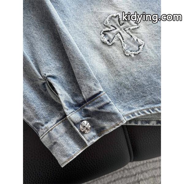 2025秋冬新作 ブラック クロス デニムシャツ刺繍デザイン Chrome Hearts クロムハーツ スーパーコピー-6