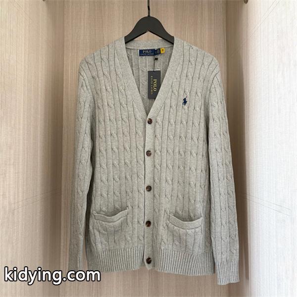 POLO RALPH LAUREN コピー 秋冬復古多彩 高品質 グレー × ホワイト 6 色 麻花纹 V 领 カーディガン ポロラルフローレン-1