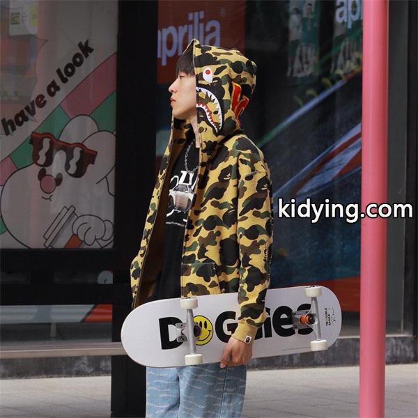 BAPE スーパーコピー 秋冬ストリートトレンド 定番 カモフラージュ シャーク 連帽 ジップアップ ベイプ-0