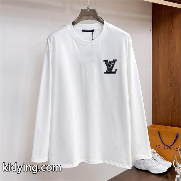 ルイヴィトン コピー 上質シンプル ホワイト 長袖Tシャツ ブラックロゴ LOUIS VUITTON-0
