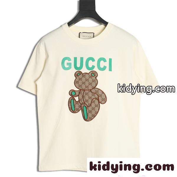 GUCCI テディベア Tシャツ グッチ コピー 高級感 刺繍 ベージュ 可愛い ロゴファッション-0