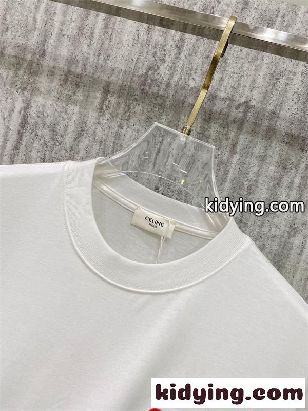 ワンポイントロゴ CELINE 半袖Tシャツモノトーンスタイル セリーヌ コピー 着回しアイテム-3