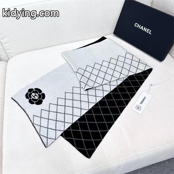 CHANEL シャネル カメリア＆キルティング柄 カシミヤマフラー 33×180cm 2025冬新作-4