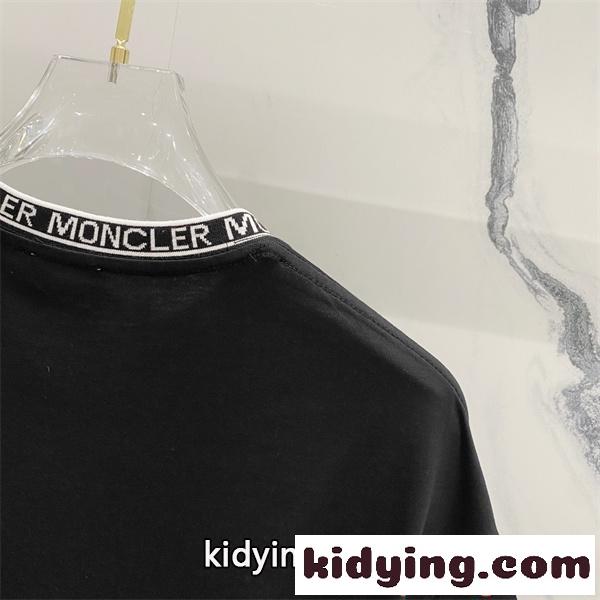 モンクレール コピー Moncler 半袖Tシャツ ブラック ホワイト ロゴネック クルーネック 刺繍ワッペン ストレッチコットン シンプル高級 ユニセックス-4