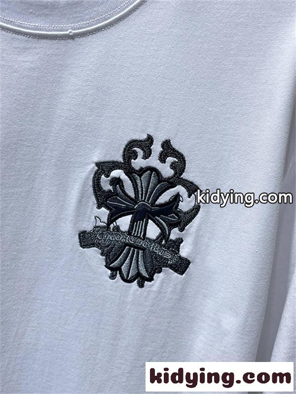 ブラック 半袖Tシャツ Chrome Hearts クロムハーツ コピー フローラルクロス背面ロゴ ゴシック英字 クルーネック ゆったりシルエット-6