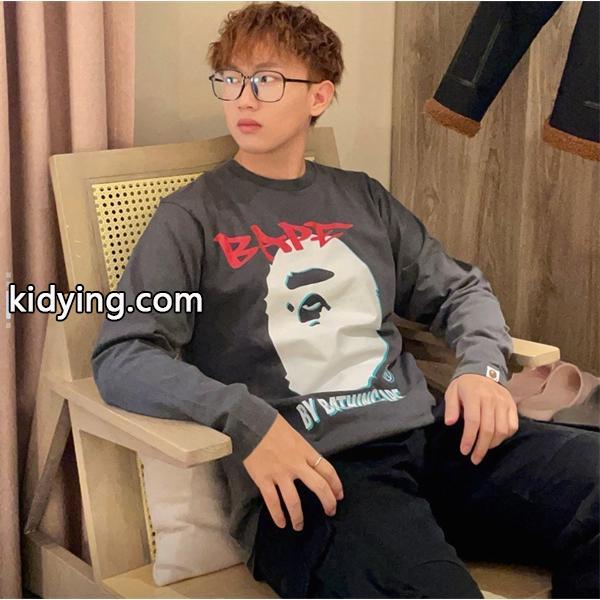 ベージュ グラフィティ 猿人头 長袖 T シャツ ベイプ BAPE コピー 秋冬ストリートトレンディ-0