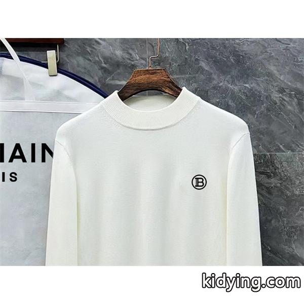 BALMAIN コピー 秋冬ビジネスシャープ 定番 ブラック × ホワイト 半高领 円形ロゴ ニットセーター バルマン-5
