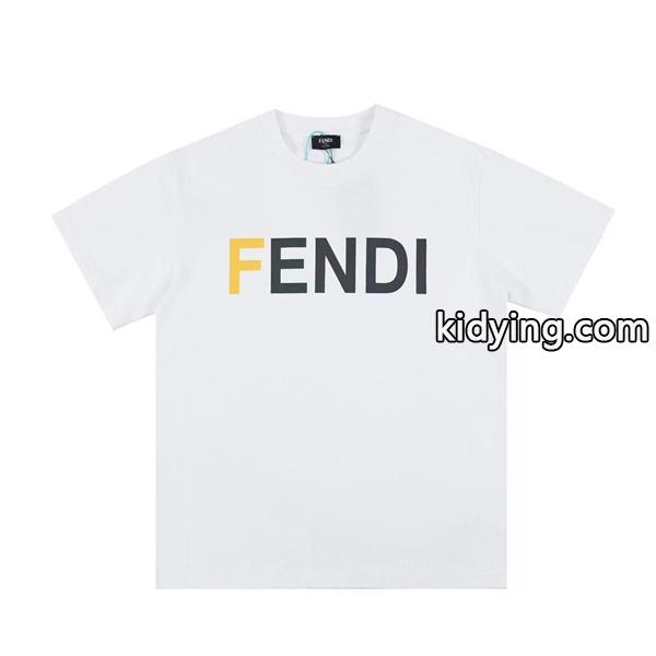 23SS＜FENDI フェンディ＞ コットンジャージーTシャツ FENDIロゴ 白39406736フェンディ激安コットン100％上質-1