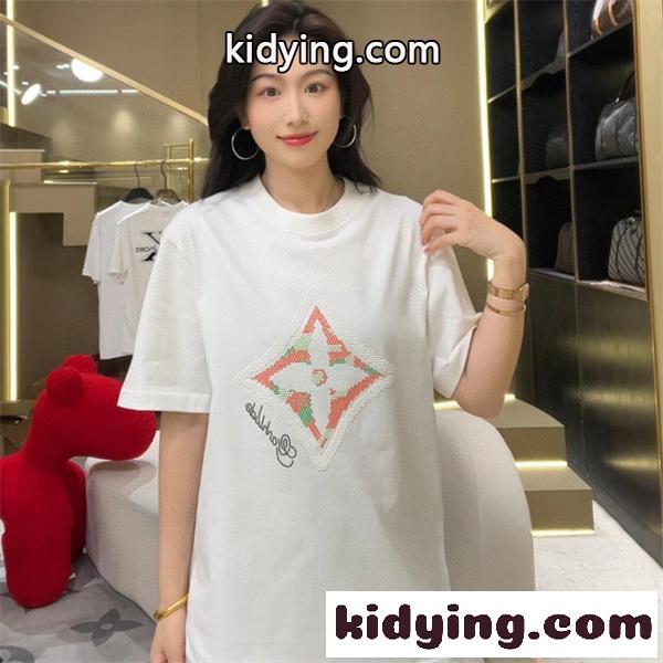 半袖Tシャツ ホワイト ルイヴィトン コピー クルーネック モノグラムフラワー風フロントデザイン ドット調ロゴ Louis Vuitton-0