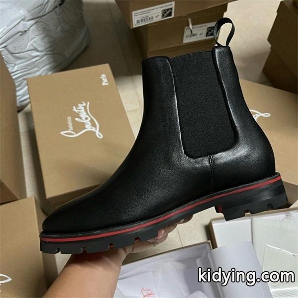 Christian Louboutin 激安 チェルシーブーツ メンズ レッドソール サイドゴアブーツ 尖頭 マーティンブーツ 本革 厚底 ブラック-0