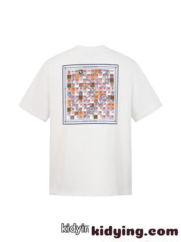 ボードゲーム風 プリント コットン 半袖Tシャツ バックデザイン 上質素材 ルーズフィット メンズ レディース ルイヴィトン コピー Louis Vuitton-1