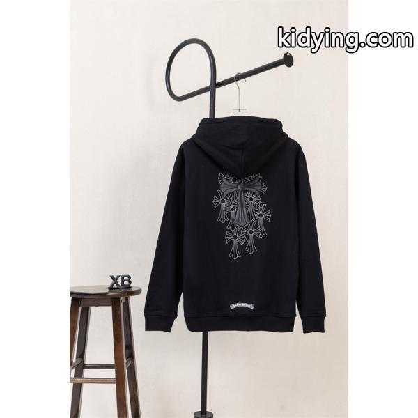 クロムハーツ コピー Chrome Hearts パーカー 新作 ブラック 十字刺繍 小ロゴ 快適フルジップ 秋冬注目トレンド-1