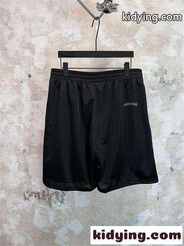 ブラック メッシュショーツ Chrome Hearts クロムハーツ コピー CHロゴ刺繍 ゴムウエスト ドローコード付き カジュアルハーフパンツ-2