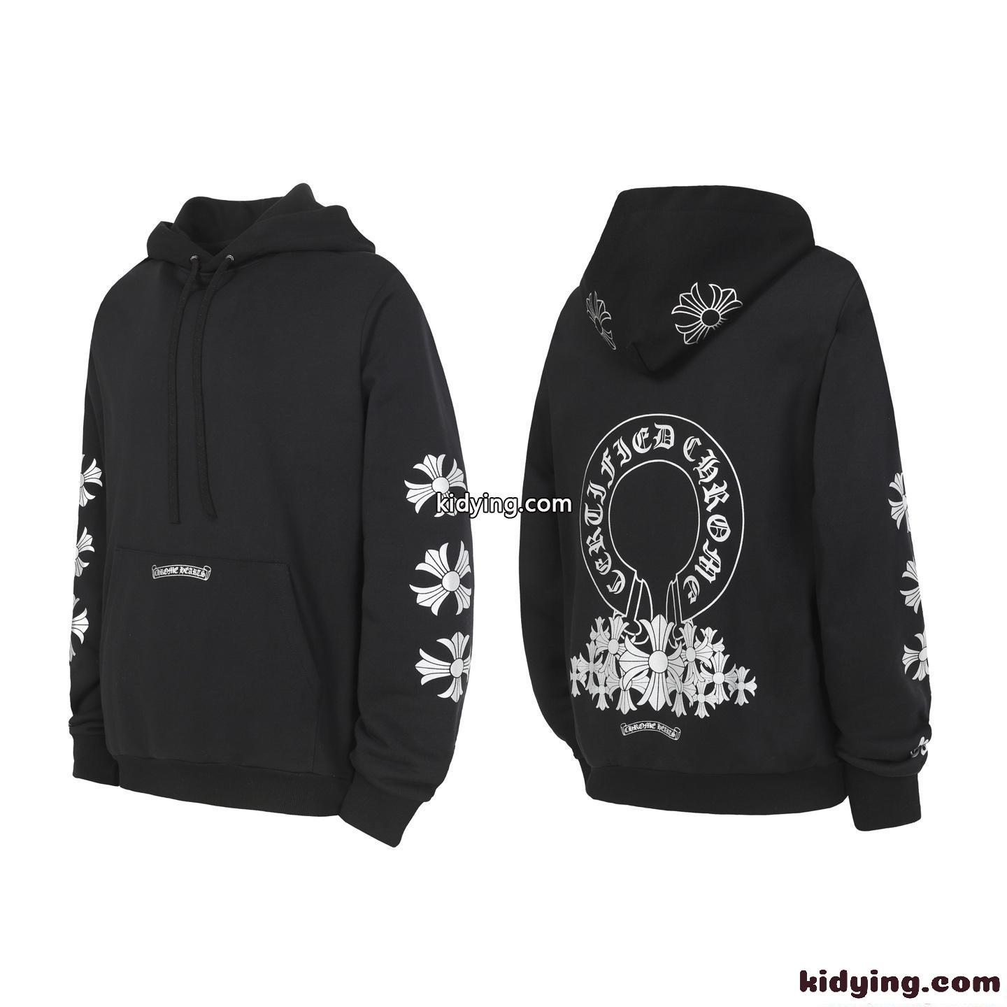 フラワークロ クロムハーツ コピー パーカー ブラック バックプリント 袖ロゴ フーディー ストリート Chrome Hearts-0