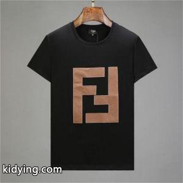 フェンディ コピーFENDI驚きの破格値本物保証男性用半袖綿tシャツコンフォート暑い夏定番プリントブラックホワイト-0