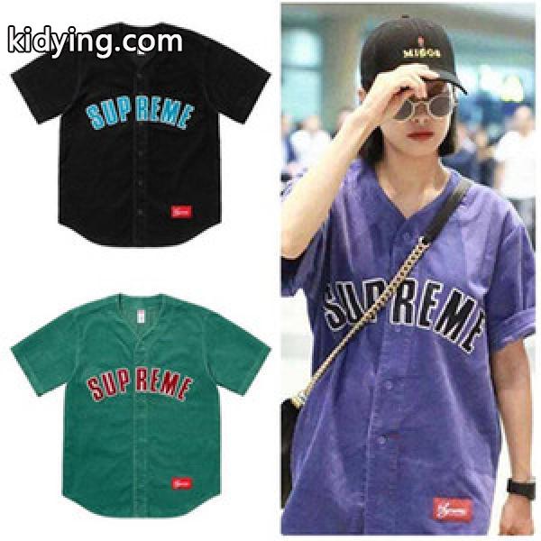 SUPREME SS18 Corduroy Baseball Jersey シュプリーム 通販 t シャツ スポーティー風 男女問わずに馴染み-0