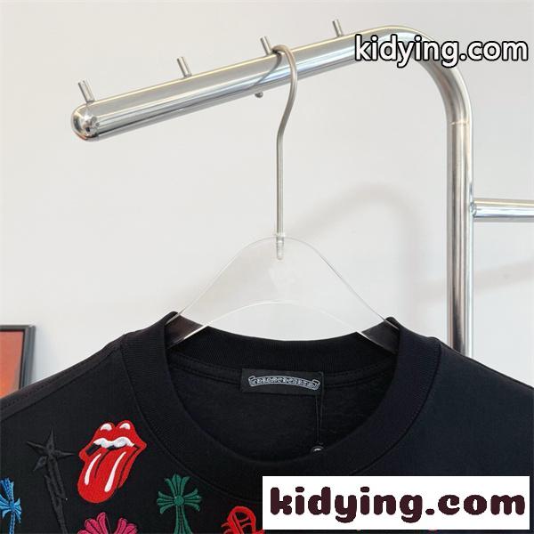 クロムハーツ コピー Tシャツ 多彩刺繍 ブラック 星 十字架 Chrome Hearts カジュアル 日常-4