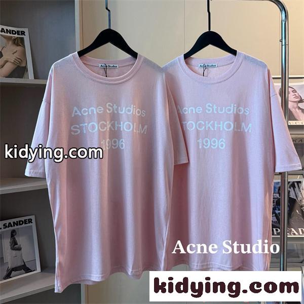 アクネストゥディオズ コピー プリント Acne Tシャツ ピンク 半袖 シンプル カジュアル 柔らか-0