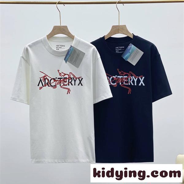ARCTERYX アークテリクス コピー ホワイト ネイビー配色 プリント 半袖Tシャツ 軽やか素材 ストリート-0