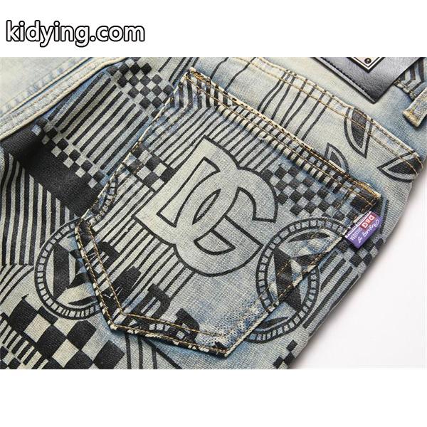 ドルチェ & ガッバーナ DOLCE & GABBANA コピー 秋冬 お洒落 ライトブルー チェッカーボード腰頭 デニムパンツ-5